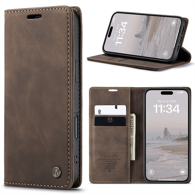 CaseMe Flip Case for iPhone 14 Pro Leather Cover Wallet Case Black Brown Blue Red Coffee