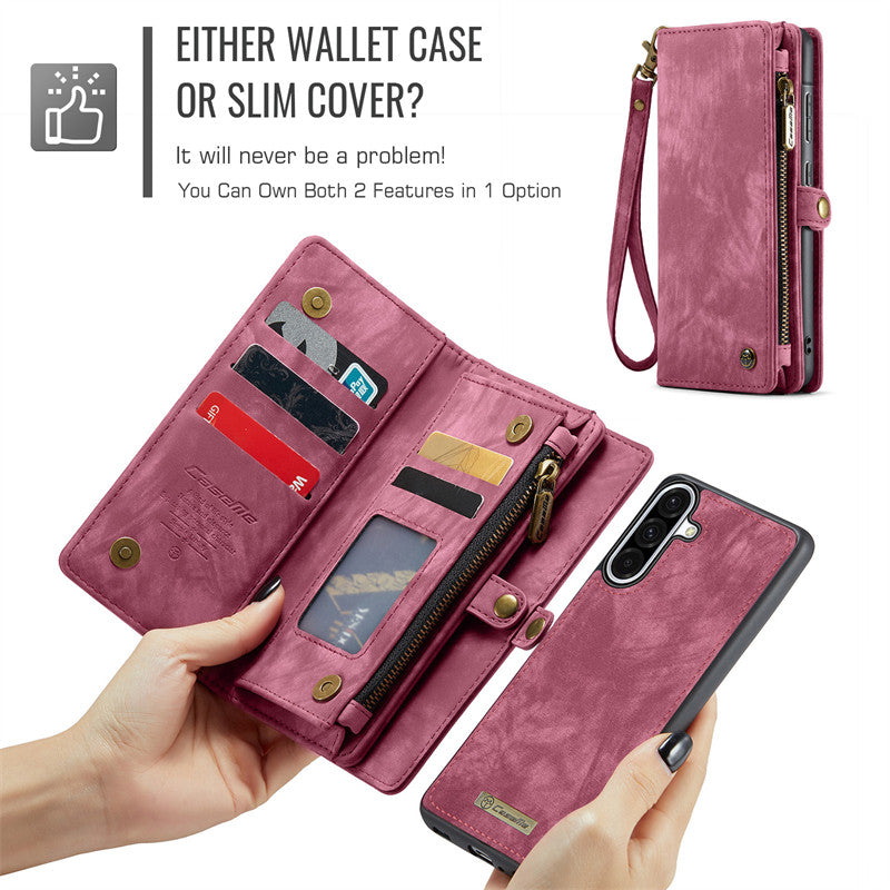 CaseMe Luxury Retro Leather Galaxy A26 Case Wrist Strap Wallet Case Card Pocket Black Blue Red Coffee Pink
