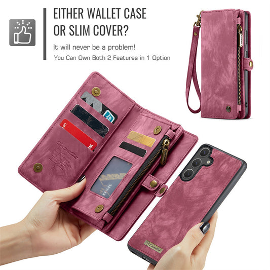 CaseMe Luxury Retro Leather Galaxy S24 Case Wrist Strap Wallet Case Card Pocket Black Blue Red Coffee