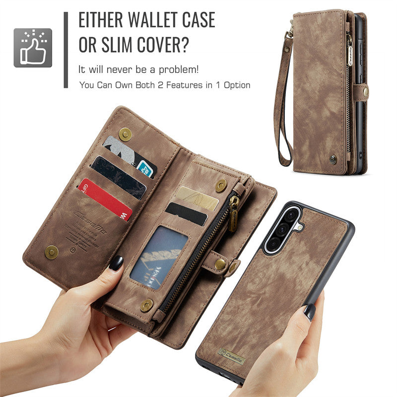 CaseMe Luxury Retro Leather Galaxy A26 Case Wrist Strap Wallet Case Card Pocket Black Blue Red Coffee Pink