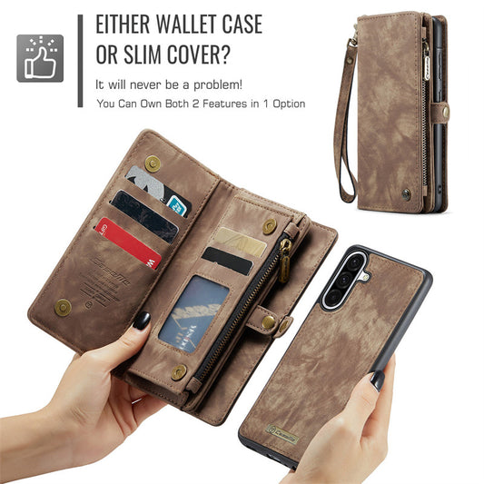 CaseMe Luxury Retro Leather Galaxy A26 Case Wrist Strap Wallet Case Card Pocket Black Blue Red Coffee Pink