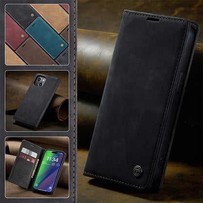 CaseMe Flip Case for iPhone 15 Leather Cover Wallet Case Black Brown Blue Red Coffee